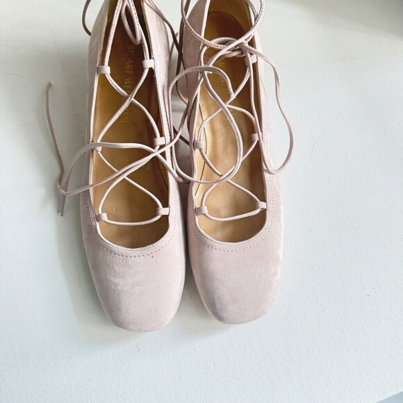 Stuart Weitzman Cordon Hush Suede Lace Up Ballerina Pumps Shoes Size 10.5 - Picture 7 of 9